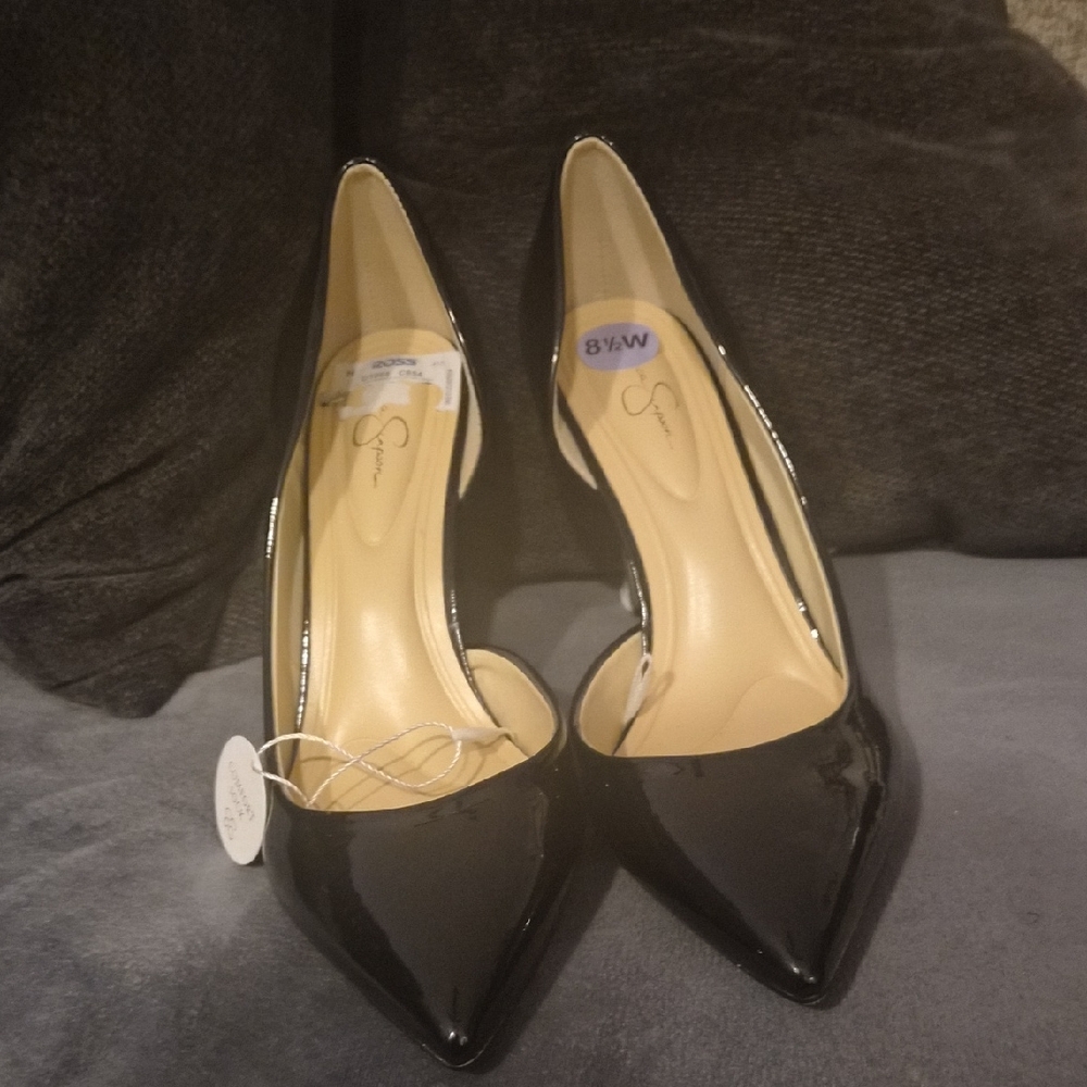 Jessica Simpson Black Patent Pointed Toe D'Orsay Pumps